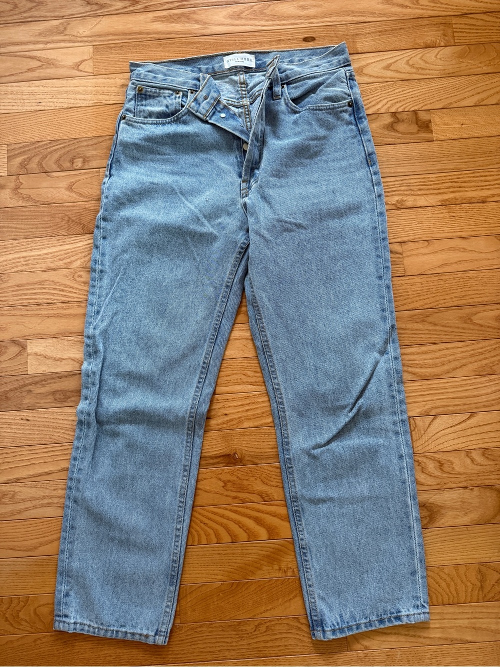 Still Here Straight Leg High-Rise Jeans - Med. Wash with hand paint Stripes